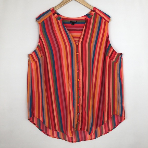 Torrid Womens Harper Gauze Top Size 2X Colorful Pink Strips Button Up Sleeveless - Picture 4 of 13